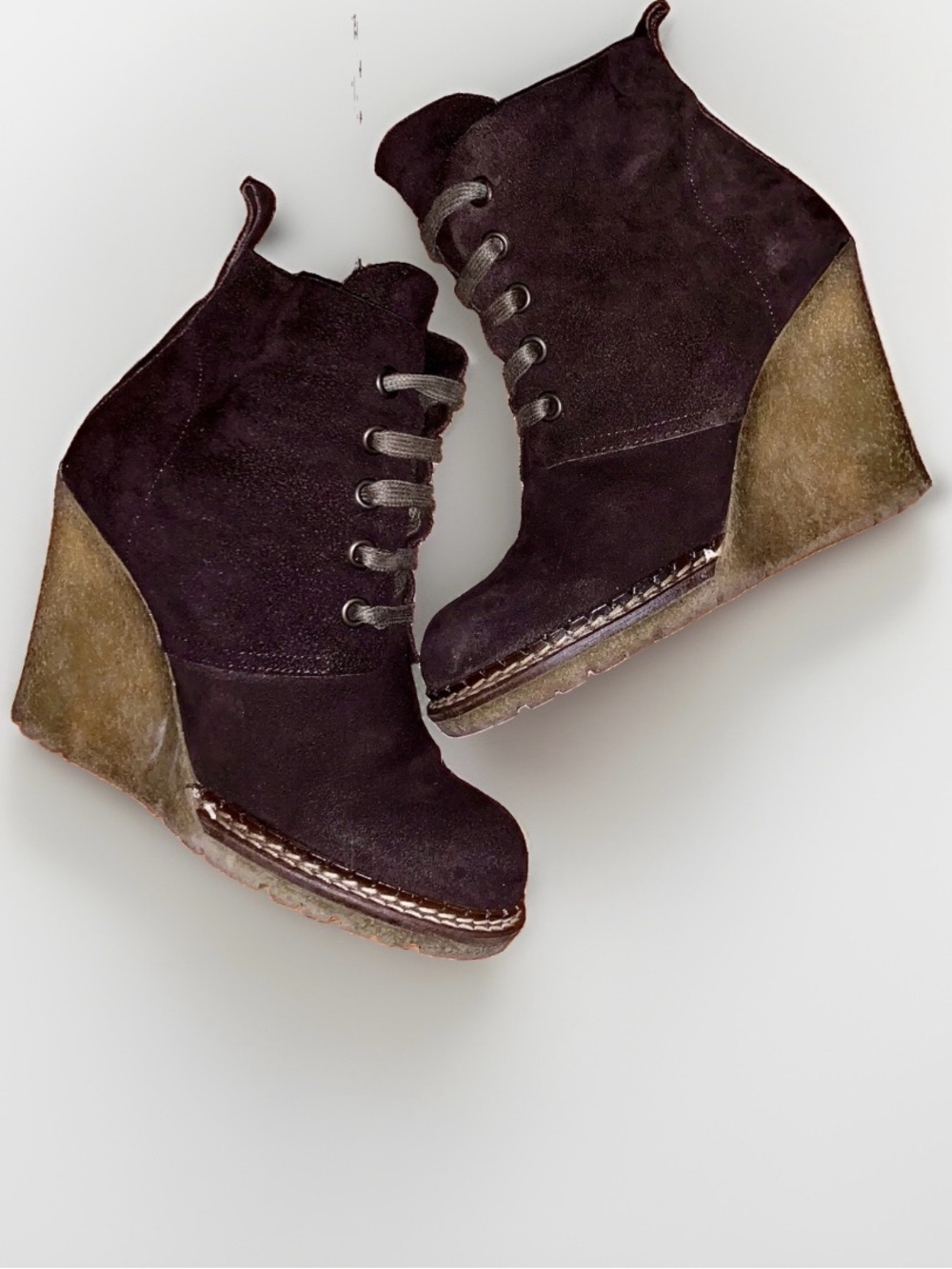 RAS Women’s EU 36 (US 6 ) Brown Suede Wedge Heel Lace Up Ankle Bootie Boots